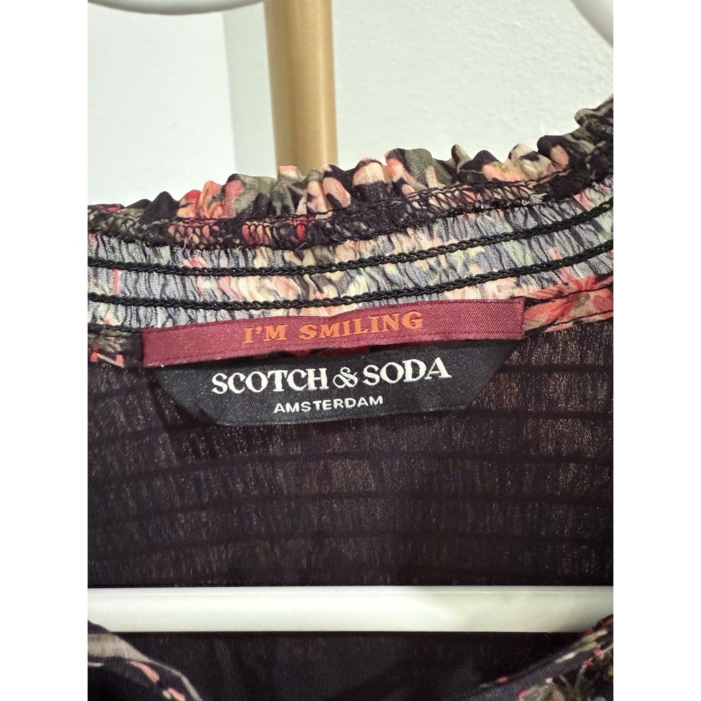 Scotch & Soda Printed Smocked Midi Dress Meadow Deep Raspberry XS NEW - Picture 5 of 8